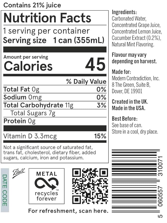 Something & Nothing Flavoured Sparkling Water - Lightly Carbonated, Full Flavoured with Added Grape & Lemon Juice | Vegan & Low Calorie Soda | 355ml Cans, Pack of 12 (Cucumber)