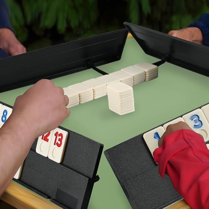 106 Rummy Cube Game with Aluminum Case, Rummy Tiles Sets with 4 Anti-Skid Sturdy Trays for Family Travel, 2-4 Palyers