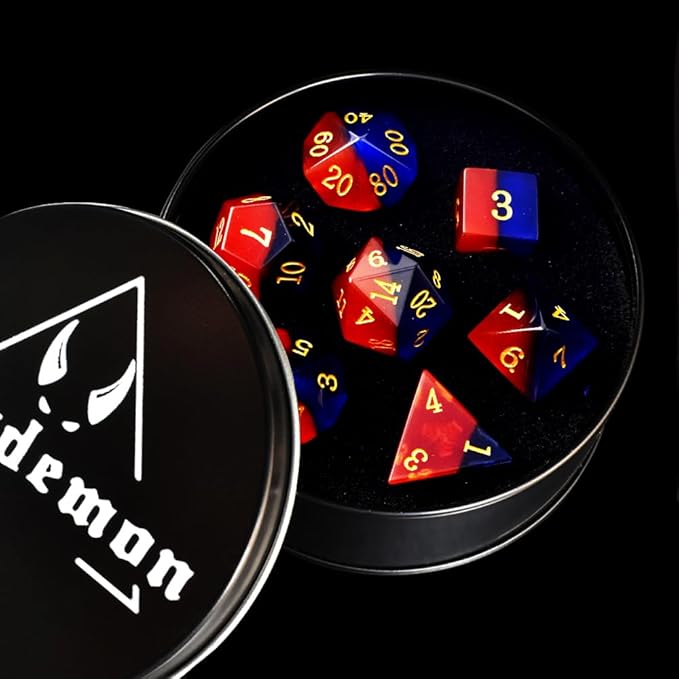 Gemstone DND Dice Set Natural Blue&Red Opal Dice Set 7Pieces D&D Dice Used in Dungeons and Dragons RPG Game(Cat's Eyes)