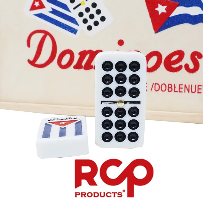 Dominos Set for Adults – Professional Double 9 Dominoes Set of 55 Tiles, Metal Spinner, Classic and Travel Board Game with Wood Case Juegos de Mesa (Cuban Flag)