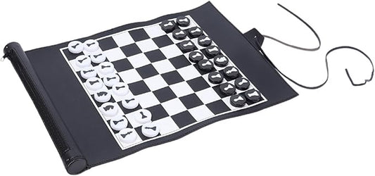 Andux Rollable Chess Board Game PU Portable Chess Set PGSLQ-01 (Black-Chess)