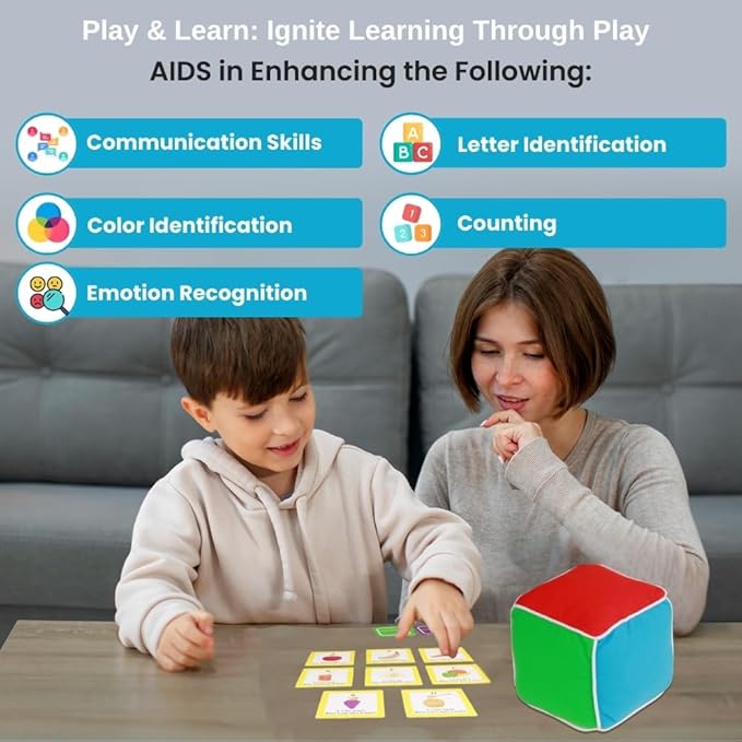 Thought-spot Play and Learn Cube roll Play Game for Toddlers 1st Learning Game Teaches Colors and Numbers Emotions Language roll Cube Pick Card and Have Fun Games