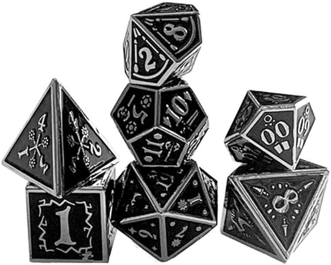 Metal Dice Set Collection for DND and All TRPG Games (Nightwatch, Silver 7 Set)