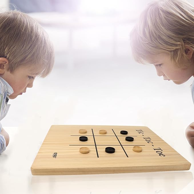 GSE Games & Sports Expert 2-in-1 Reversible Natural Wood Checkers and Tic-Tac-Toe Board Combo Set with Game Pieces, Family Game for Kids & Adults