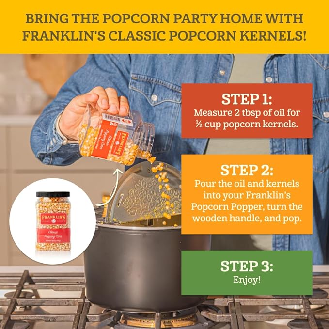 Franklin's Gourmet Popcorn Classic Unpopped Popcorn Kernels, 2 Pack of 28oz. Tub