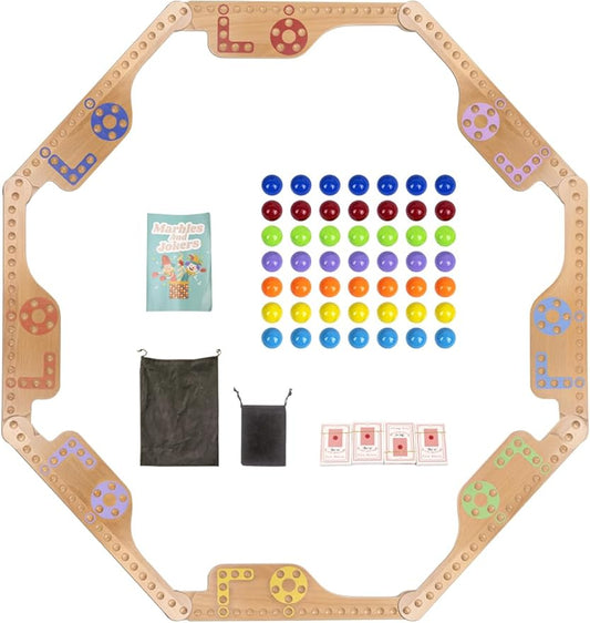 Jokers and Marbles Board Game,Pegs and Jokers Game for 2-8 Player,Wood Board Game with 8 Game Boards 4 Decks of Cards 48 Marbles,Holidays and Casual Social Gatherings