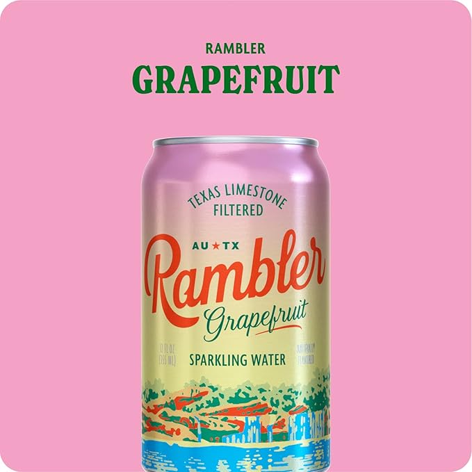 AUTX RAMBLER Sparkling Water, Texas Limestone Mineral Blend, Grapefruit Flavor, 12-Ounce Cans, 12-Pack