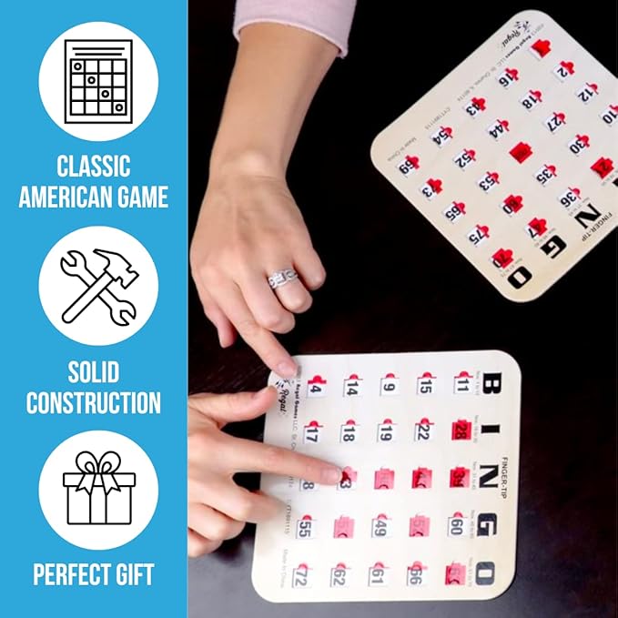 Regal Bingo 25 Bingo Cards with Sliding Windows, Bingo Calling Cards Deck & Master Board Bulk Kit - Reusable Bingo Game Set for Adults & Seniors Large Group - (Standart, Woodgrain)