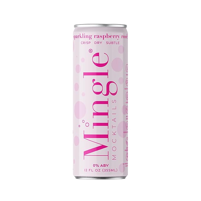 Mingle Mocktails Sparkling Raspberry Rose, Premium Non-Alcoholic Drinks, Refreshing Pre-Mixed Drinks, Healthy Alternatives, Canned Mocktails, 12 fl. oz. Cans, Pack of 24
