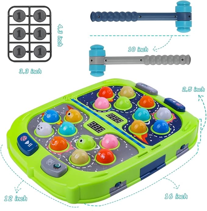 Hammer Mole Game for Toddler, Toys for 3-12 Year Old Boys and Girls, Kids Whacking Mole Game,Gifts for 3 4 5 6+ Year Old Boys, Interactive Educational Toys with Sound and Light, PK Mode with 2 Hammers