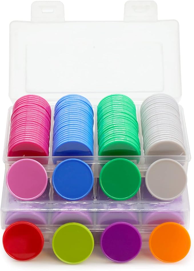 Set of 100 Opaque Plastic Learning Counters Mini Poker Chips Game Tokens with Storage Box (Pink, 1.58 Inch)