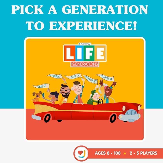 Joy for All The Game of Life Generations - Board Games for Seniors - New Generational Spaces - Big Easy to Read Action Cards for Older Adults with Low Vision - Memory Game Log - Activity for Elderly