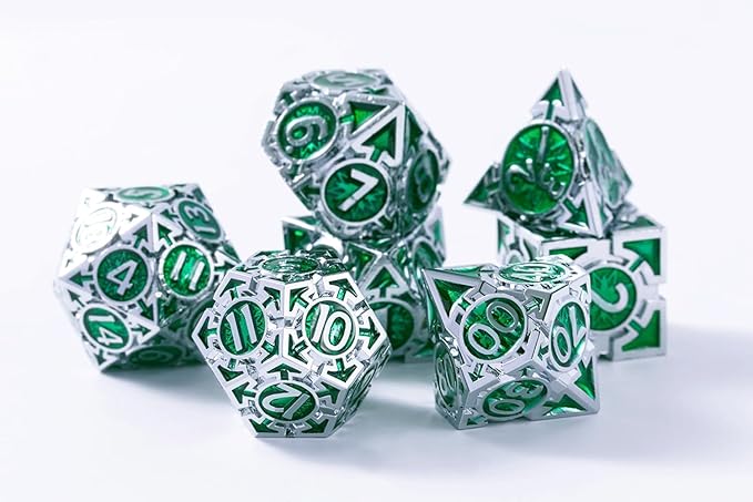 RULE DICE DND Metal Dice Set, D&D Dungeons and Dragons Dice, Cool Large Weighted 7 die Green Metal DND Dice Set, RPG MTG Role Playing Polyhedral Dice Set with D & D Gifts Box, D and D Dice Set