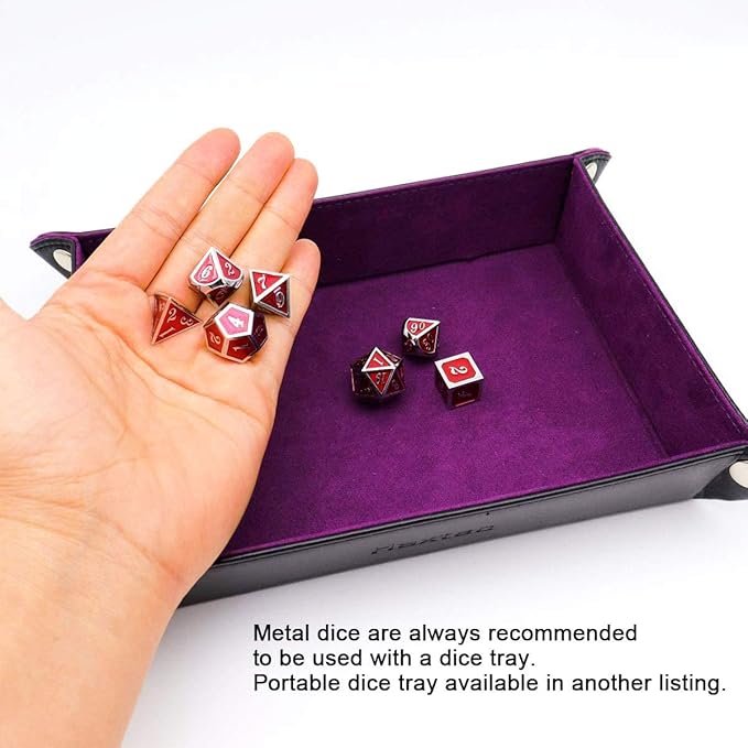 Haxtec Metal Dice Set D&D Red Silver DND Dice Set for Dungeons and Dragons RPG Games Leather Dice Bag DND Gifts-Glossy Enamel Dice (Silver Red)