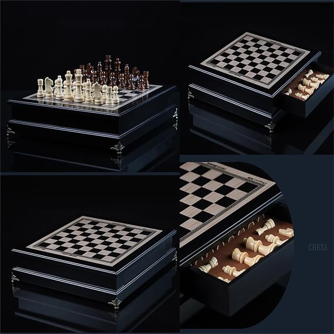 15 "Wooden Chess Set, Large Size Board, Built-in Storage Drawer - 2 Extra Queens - Wooden Chess Pieces - Gift wrap, Adult and Children's Board Games
