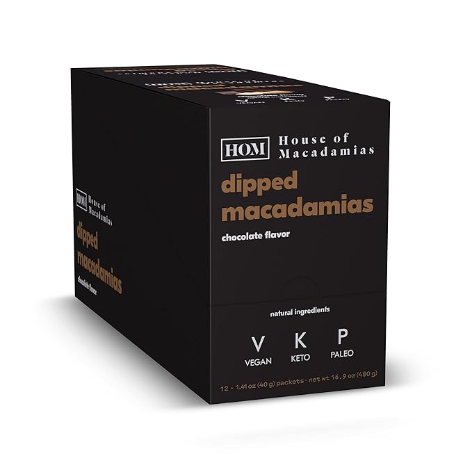 House of Macadamias Premium Dipped Macadamia Nuts, Chocolate, Plant Based, Keto, Low Carb, Vegan, Paleo, Sugar Free, Dairy Free, Gluten-Free, Preservative Free, 12 x 1.41oz