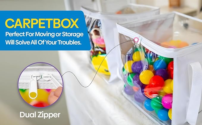 2 Pack Extra Large Toy Storage Clear Bags with Zipper 14"x14"x14" Clear Plastic Bins with Handle, Toy Organizer for Kids playroom, Blocks, Clothes, Stuffed Animal Storage