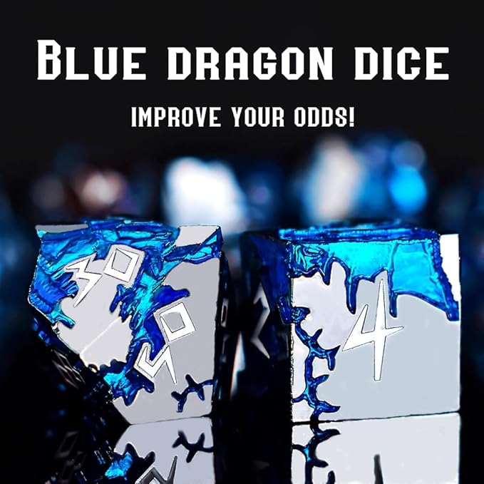 Rule Dice - Metal DND Dice Set, Large Dungeons and Dragons Dice, 7-Die Weighted Role Playing Gaming Dice DND, MTG RPG Polyhedral Metal D&D Dice, D20 D12 D10 D% D8 D6 D4 (Silver White)