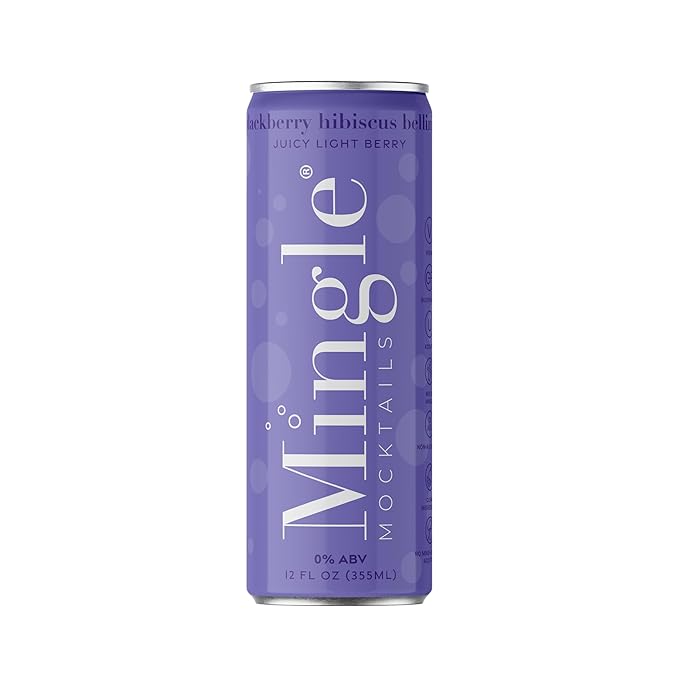 Mingle Mocktails Blackberry Hibiscus Bellini, Premium Non-Alcoholic Drinks, Pre-Mixed Drinks, Healthy Alternatives, Canned Mocktails, 12 fl. oz. Cans, Pack of 12