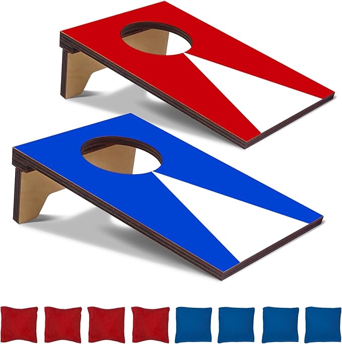 2PCS Mini Tabletop Cornhole Boards, 4.7" W x 7.7" L Wooden Desktop Toss Game with 8 Bean Bags, Portable Game Set for Travel Home
