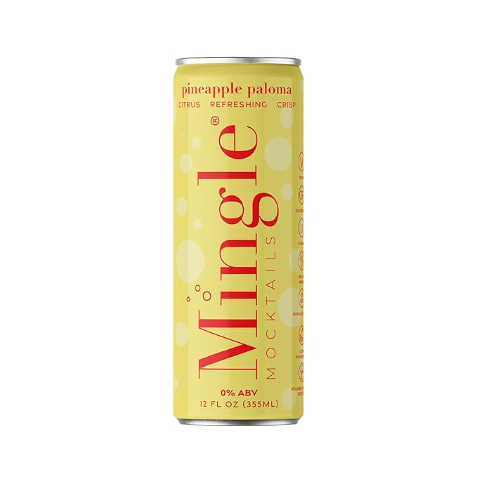 Mingle Mocktails Pineapple Paloma, Premium Non-Alcoholic Drinks, Tangy and Sweet Pre-Mixed Drinks, Healthy Alternatives, Canned Mocktails, 12 fl. oz. Cans, Pack of 12