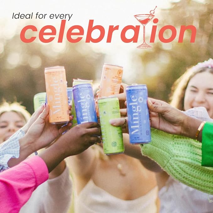 Mingle Mocktails Variety Pack, Premium Non-Alcoholic Drinks, Cucumber Melon Mojito, Blood Orange Mimosa, Raspberry Rose, Zesty Pre-Mixed Drinks, Canned Mocktails, 12 fl. oz. Cans, Pack of 12