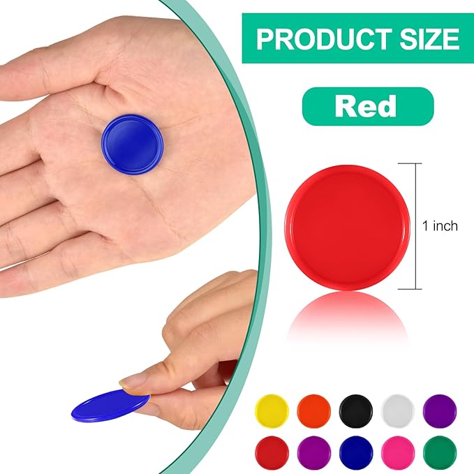 Coopay 1000 Pieces 1 Inch Bingo Chips Bulk, Bingo Markers for Math Practice, Plastic Learning Counters Disks Counting Discs and Poker Chips Game Tokens Kids Reward (Red)