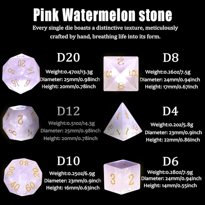 Pink Watermelon Stone DND Dice Sets Role Playing Game Dice for Dungeons and Dragons Role Playing Game Dice for MTG