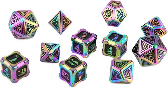 Metal Dice Set Collection for DND and All TRPG Games (Cthulhu, Rainbow 11 Set)