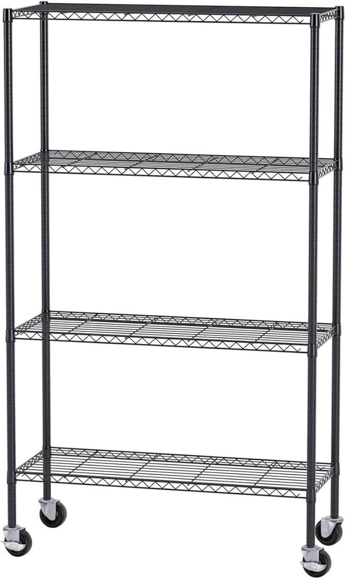 FDW 4-Tier Wire Shelving Unit Adjustable Garage Shelving 1400 lbs Weight Capacity Storage Shelves with Wheels for Home Kitchen Garage Commercial, 14" Dx36 Wx62 H, Black