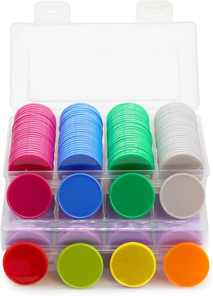 Set of 100 Opaque Plastic Learning Counters Mini Poker Chips Game Tokens with Storage Box (Yellow, 1.26 Inch)