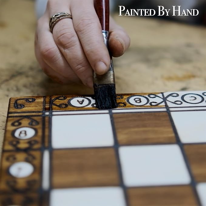 Wegiel Handmade Junior European International Chess Set - 16 Inch Luxury Wooden Chess Set for Adults and Kids, Premium Beech and Birch Wood - Unique Folding Design with Storage