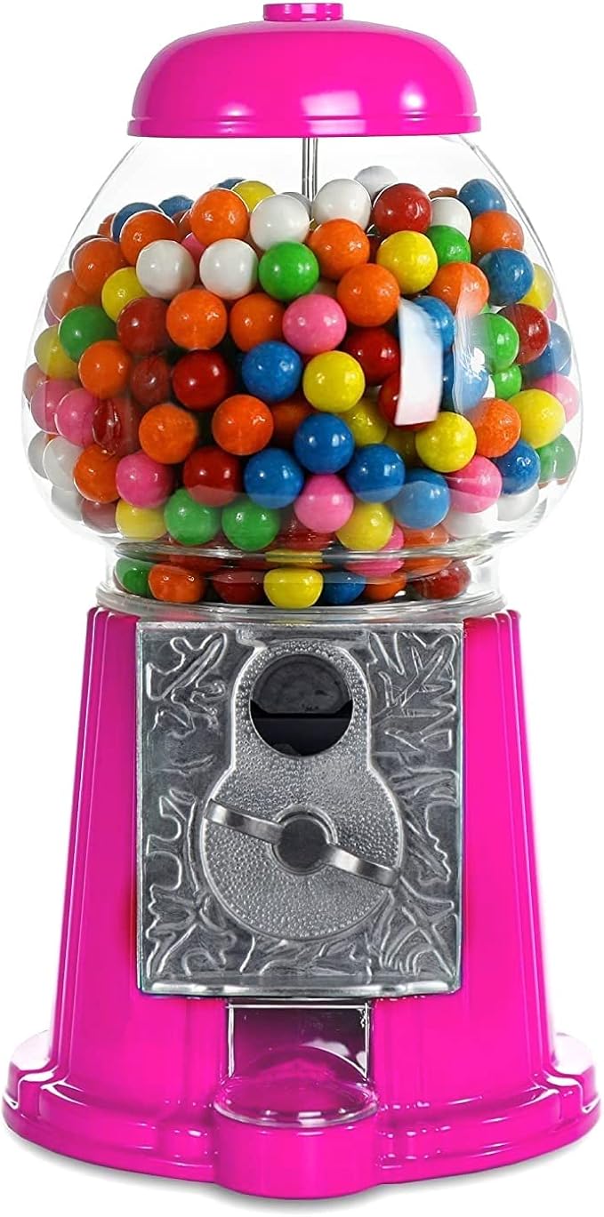 Gumball Machine for Kids 12" - Heavy Duty Metal with Glass - Christmas Antique Style Bubble Gum Machine - Kids Coin Operated Toy Bank for USA Coins - Candy Dispenser - Playo (Pink)