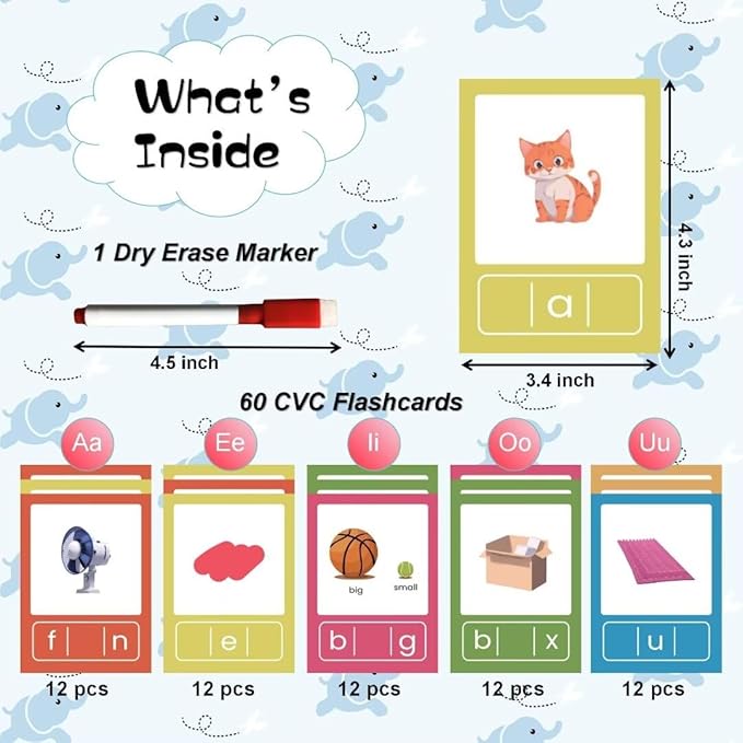 CVC Word Flash Card Games Sight Words Reading Writing Spelling FlashCards for Kindergarten, Toddler Preschool Phonics Learning Activities, Montessori Educational Toys for Kid Age 3 4 5 6…