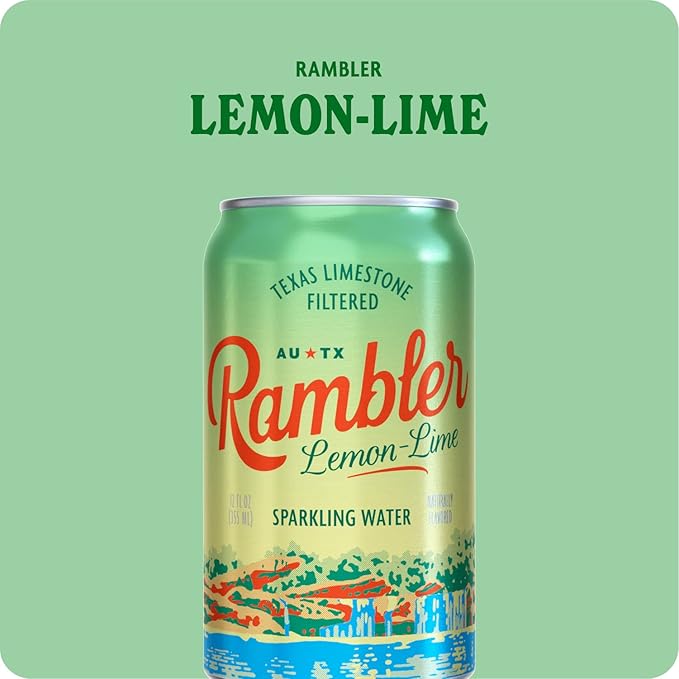 AUTX RAMBLER Sparkling Water, Texas Limestone Mineral Blend, Lemon-Lime Flavor, 12-Ounce Cans, 12-Pack
