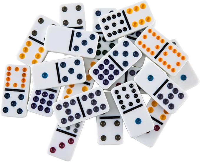 Double 12 Colored Dot Dominoes Mexican Train Game Set, 91 Tiles Dot Dominoes with 9 Trains, Scoreboard, Octagon Shape Hub and Aluminum Case