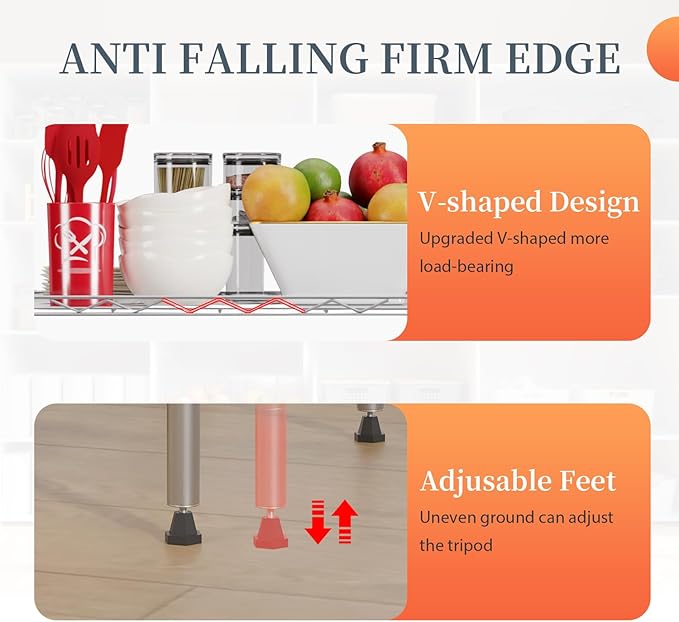 BestOffice 6-Shelf Storage Shelves, Adjustable Shelving Unit Wire Shelving Metal Shelves,11.8" D x 16.7" W x 63.6" H,Chrome