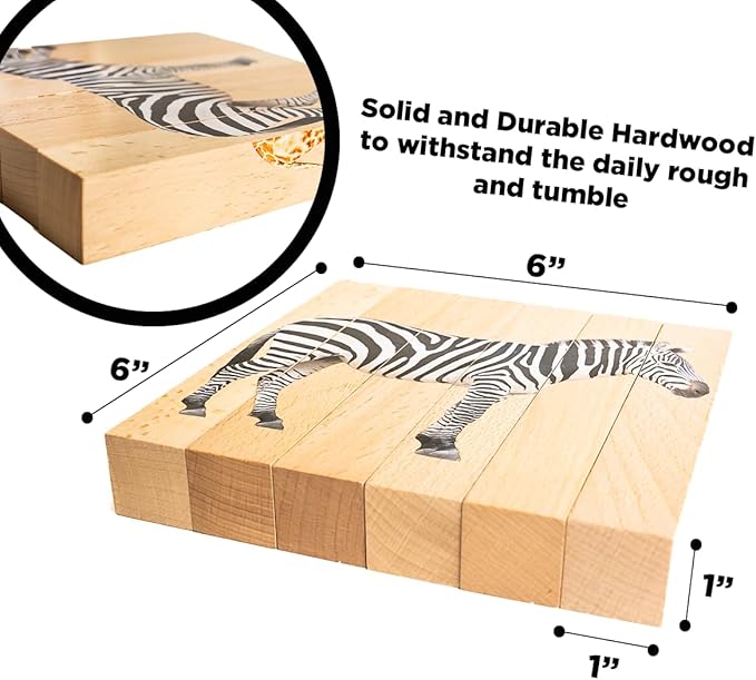 Wooden Animal Chunky Puzzles for Toddlers 2+ Years - Montessori 4 in 1 Safari Animal Block Puzzle Toy