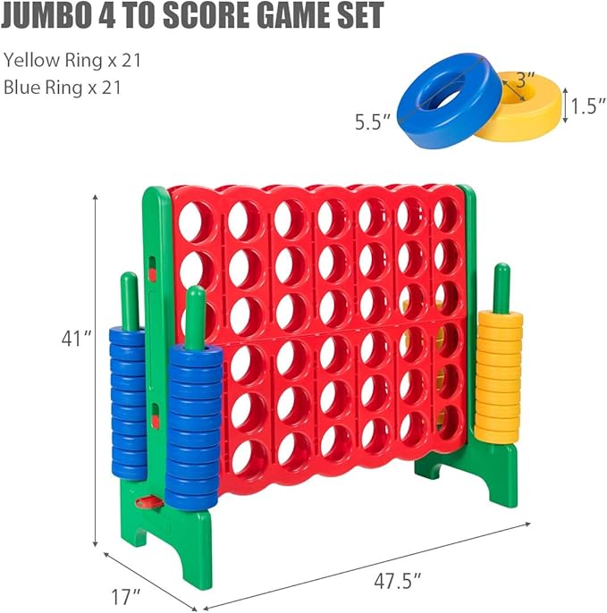 Costzon Giant 4-in-A-Row, Jumbo 4-to-Score Giant Game Set for Kids & Adults, Indoor Outdoor Yard Connect Game, 3.5FT Tall with 42 Jumbo Rings & Quick-Release Slider, Perfect for Family & Party Games