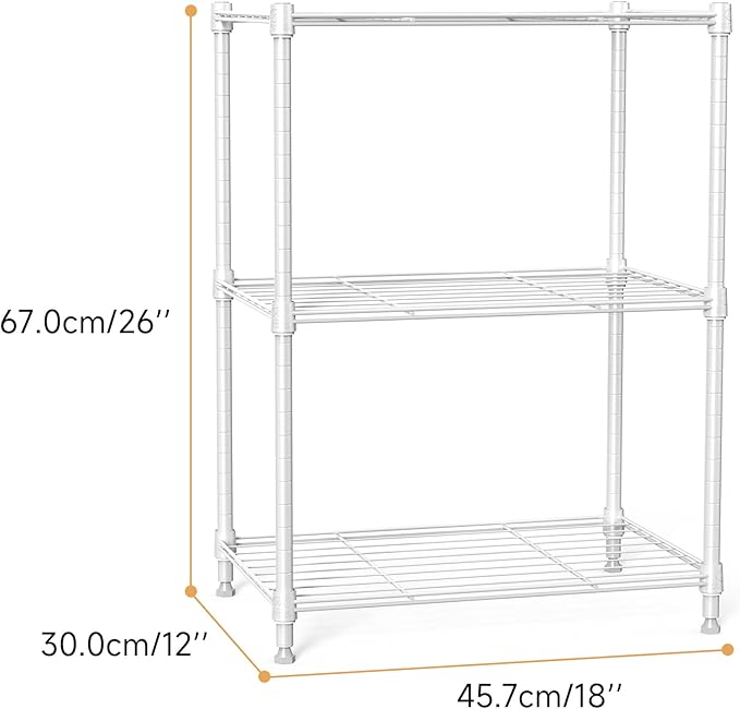 450 lbs Wire Storage Shelving 3-Tier Utility Shelving Unit Steel Organizer Wire Rack for Home,Kitchen,Office,White (11.8" D x 17.7" W x 26.3" H)
