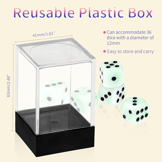 36 Pieces 12mm 6 Sided Mini Dice Set,Mixed Colours Swirls D6 Game Dice Set,6 Sided Standard Game Dice for Board Games Dice Games Classroom Teaching Dices Game,with Portable Gaming Box(Green & White)