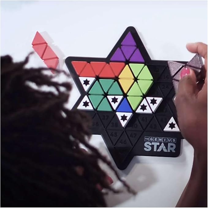 The Genius Star - Toy of The Year Award Winning Family Board Game. 165,888 Possible Puzzles by Filling in Colored Shapes with Blockers to Complete A Star! Golden Star Twist!