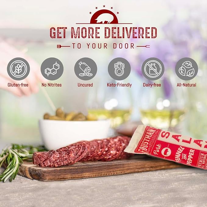 Foustman's Salami Pork Fennel and Pepper Artisanal, Nitrate-Free, Naturally Cured, Gluten-Free, Dairy-Free, Pack of 3, 8 Oz Each
