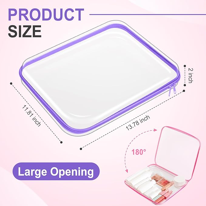Hoolerry 4 Pcs Hard Clear Zipper Case Transparent Cases for Snacks Makeup Bag Plastic Storage Box Containers for Building Blocks, Puzzles, Cosmetics(Multicolor,13.8 x 11.8 x 2 in)