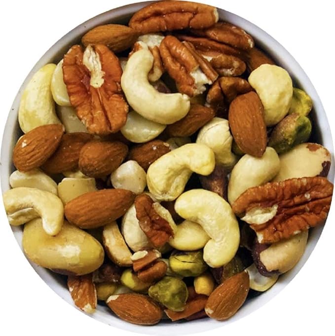 Dry Roasted Deluxe Mixed Nuts with Himalayan Salt (1 Lb.) - A Super Tasty Mix of Almonds, Brazil Nuts, Cashews, Pecans & Pistachios - Farm Fresh Nuts Brand