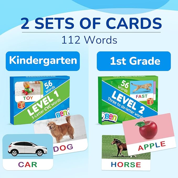 BenBen Spelling Games with Flash Cards, Montessori Toys for 3 4 5 6 Years Old Kids, Wooden Matching Letters Games, CVC Word Educational Learning Toys, Gift for Preschool Kindergarten