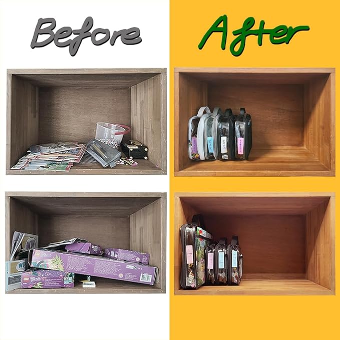 holay 4 Packs PVC Zippered Blocks Set, Toy, Clay, Board game Storage Organizer Case (Name Tag, Manual Pocket) (Black, Large)