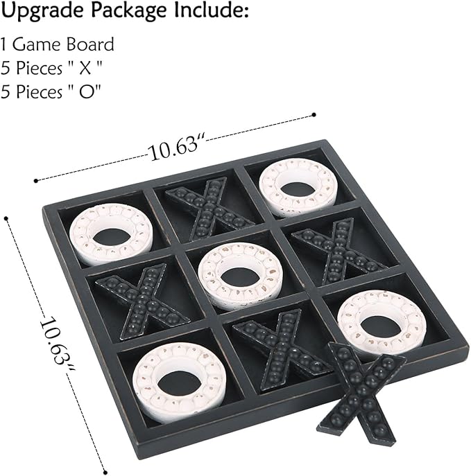 NIKKY HOME Tic Tac Toe Game Coffee Table Decor, 10.6 Inch Rustic Wooden Board, Black