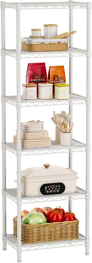 Small 6 tire Shelves Storage Wire Shelving Unit Metal Shelf Adjustable Organizers Storage Shelving for Bathroom Laundry Room Kitchen Pantry10โD x 16โW x 60โH White