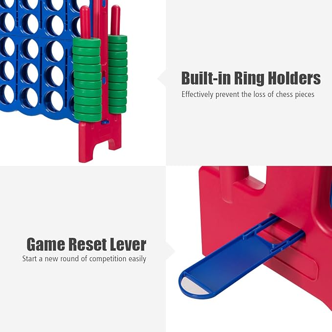 Costzon Giant 4-in-A-Row, Jumbo 4-to-Score Giant Game Set for Kids & Adults, Indoor Outdoor Yard Connect Game, 3.5FT Tall with 42 Jumbo Rings & Quick-Release Slider, Perfect for Family & Party Games